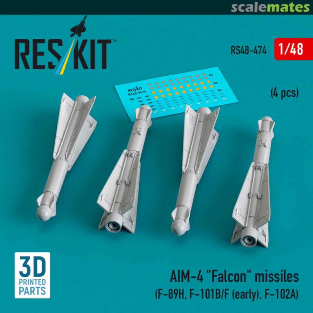 Boxart AIM-4 "Falcon" missiles (4 pcs) (3D Printed) RS48-0474 ResKit