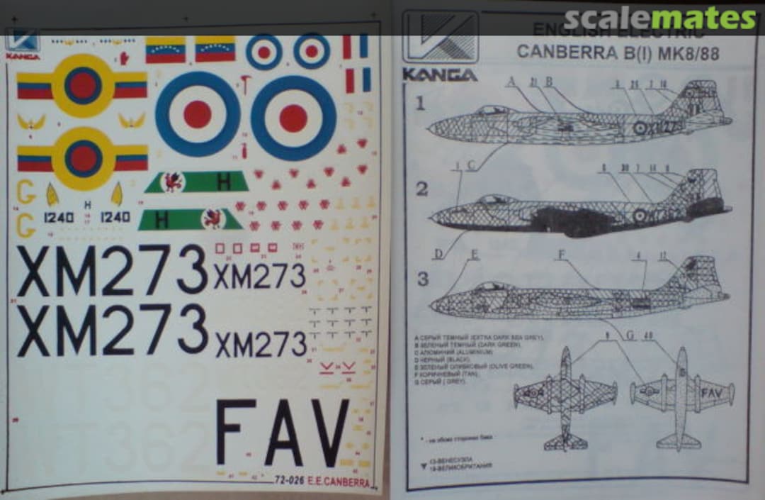 Boxart English Electric Canberra B(I) MK8/88 72-026 Kanga Decals