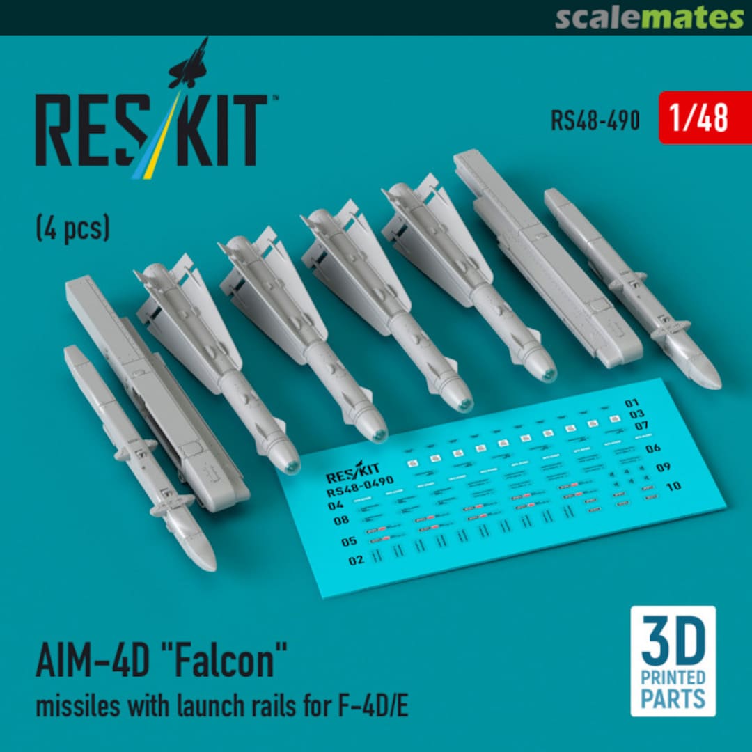 Boxart AIM-4D "Falcon" missiles with launch rails for F-4D/E (4 pcs) (3D Printed) RS48-0490 ResKit