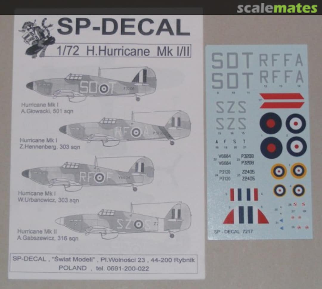 Boxart Hurricane Mk I/II 7217 SP-Decal