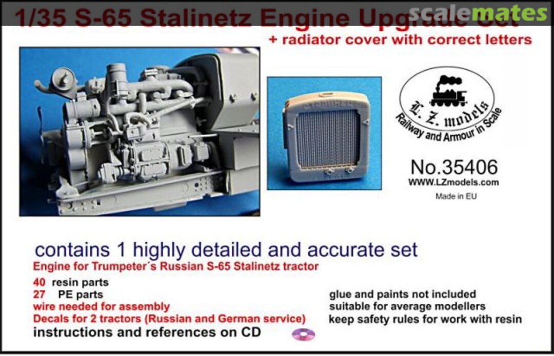 Boxart S-65 Stalinetz Engine upgrade Set with radiator cover 35406 L.Z. Models