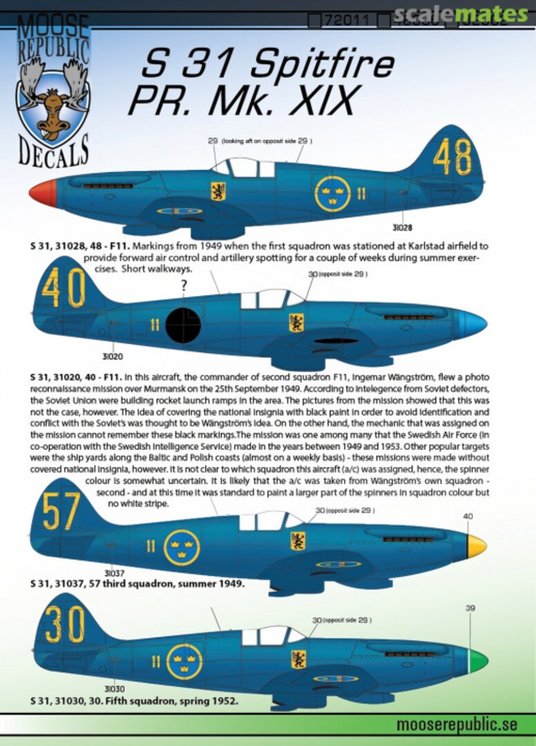 Boxart S 31 Spitfire 72011 Moose Republic Decals