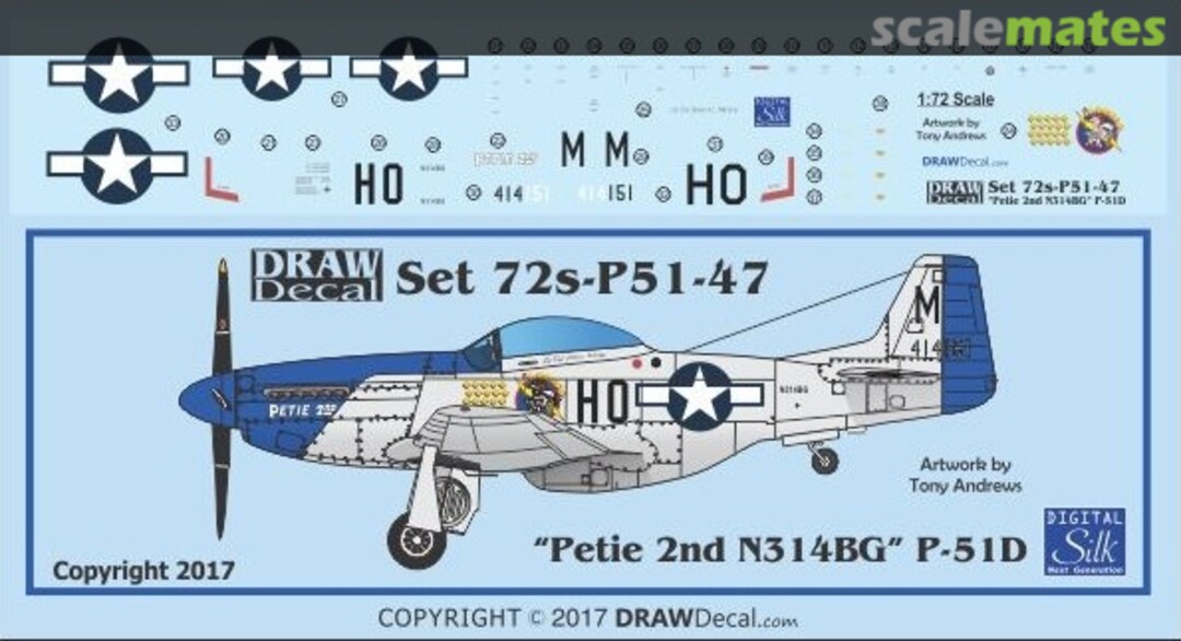 Boxart P-51D “Petie 2nd” N314BG 72-P51-47 Draw Decal