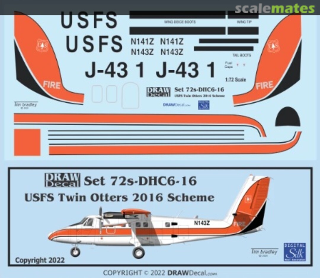 Boxart USFS Twin Otters 2016 Scheme 72-DHC6-16 Draw Decal