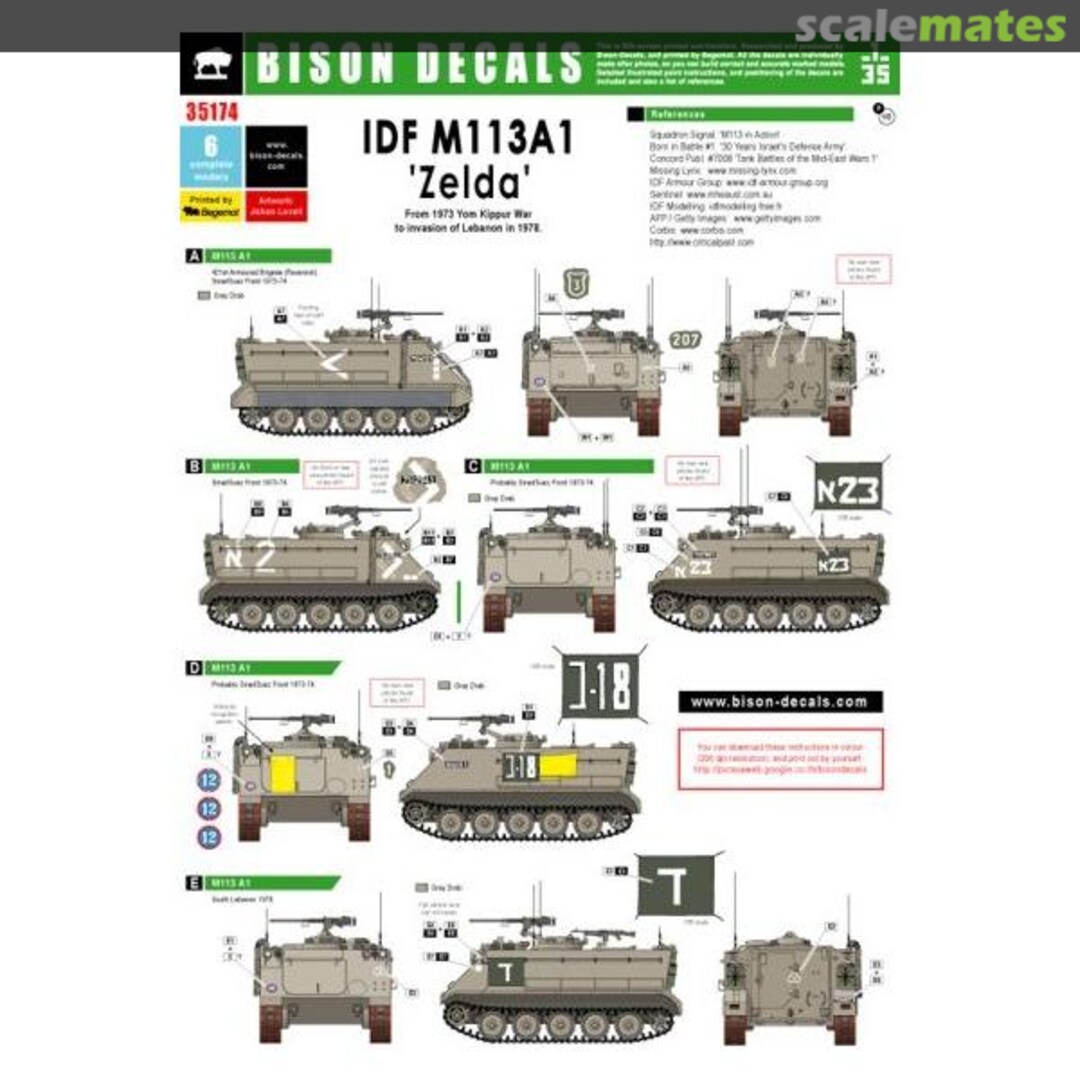 Boxart Israeli M113. Yom Kippur War to Lebanon 1978 35174 Bison Decals