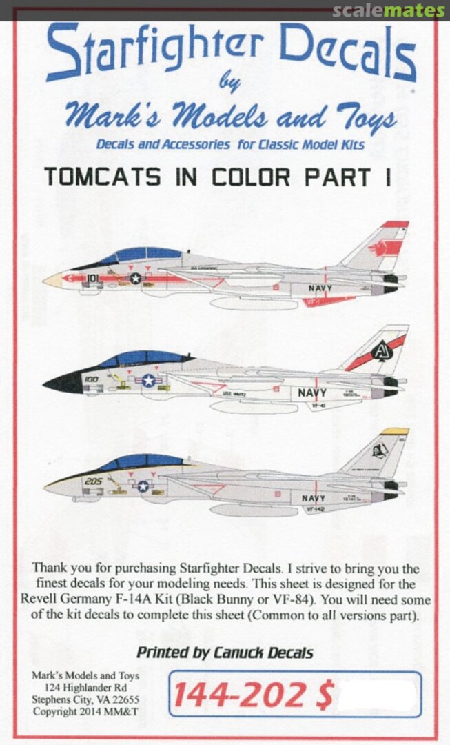 Boxart F-14A Tomcats in Color Part 1 144-202 Starfighter Decals