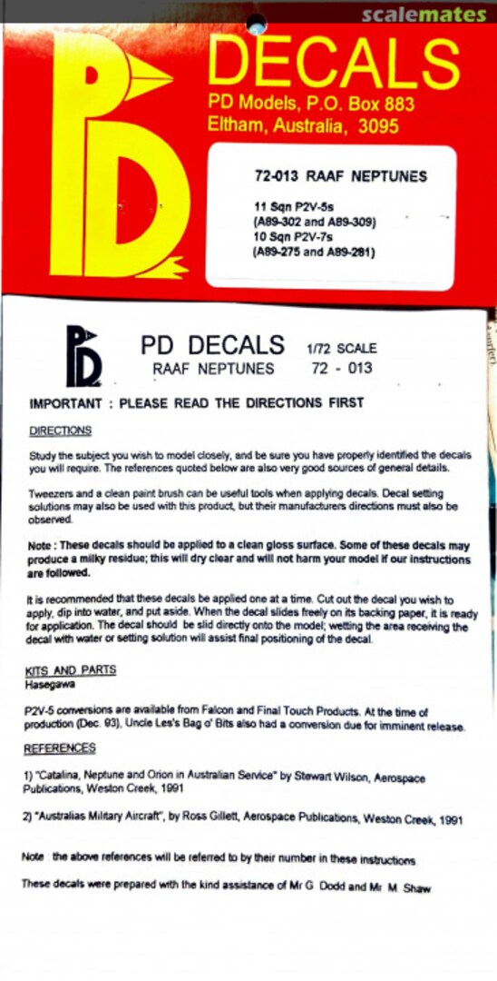 Boxart RAAF Neptunes 72-013 PD Decals