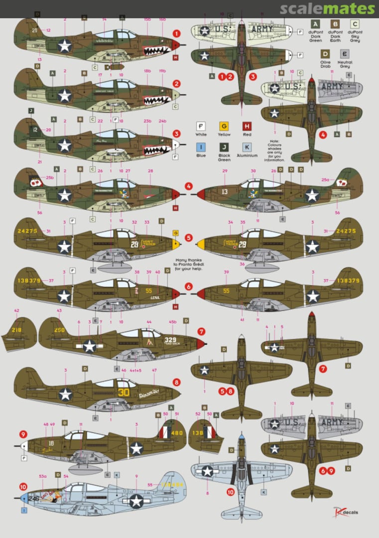 Contents P-39/P-400 Airacobra 72111 DK Decals