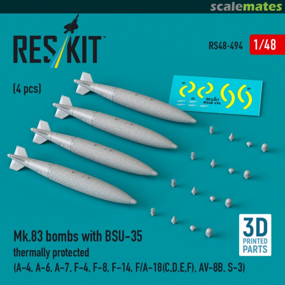 Boxart Mk.83 bombs with BSU-35 thermally protected (4 pcs) (3D printed) RS48-0494 ResKit