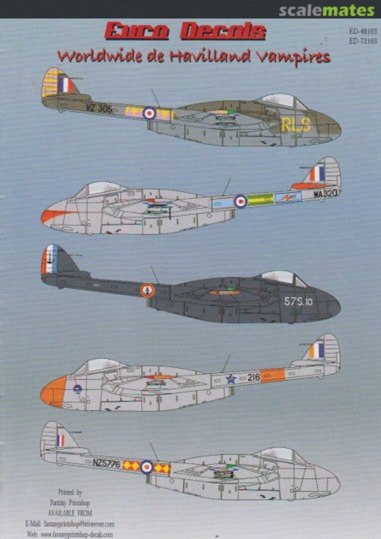 Boxart Worldwide de Havilland Vampires ED-72103 Euro Decals