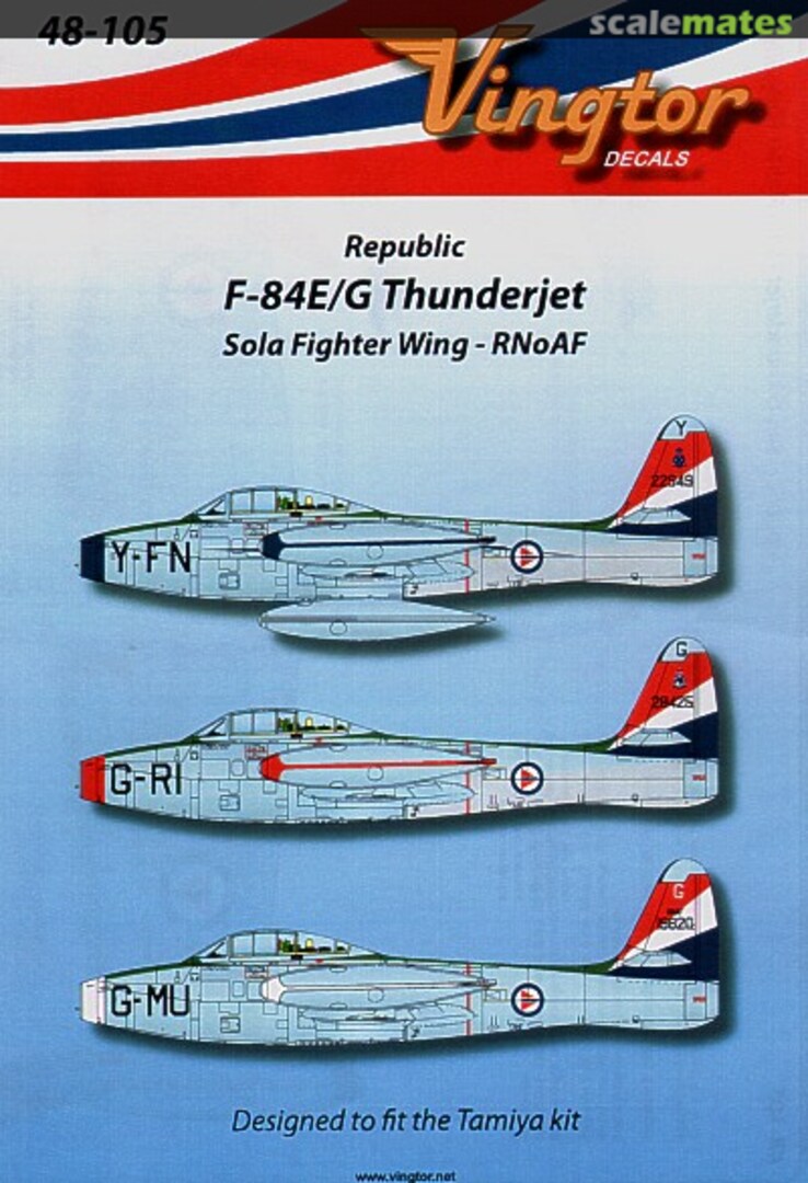 Boxart F-84E/G Thunderjet (3) Sola Fighter Wing, R. Norwegian AF. 48-105 Vingtor Decals