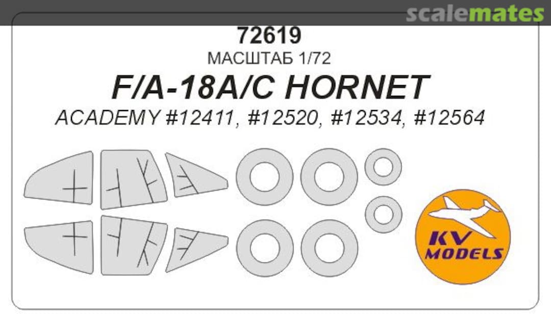 Boxart F/A-18A/C Hornet masks + disks and wheels 72619 KV Models