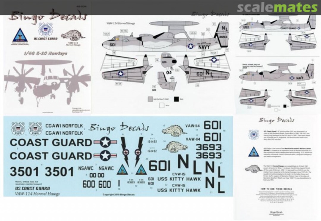 Boxart E-2C Hawkeye: USCG, NSAWC, VAW-114 Hormel Hawgs 48-004 Bingo Decals