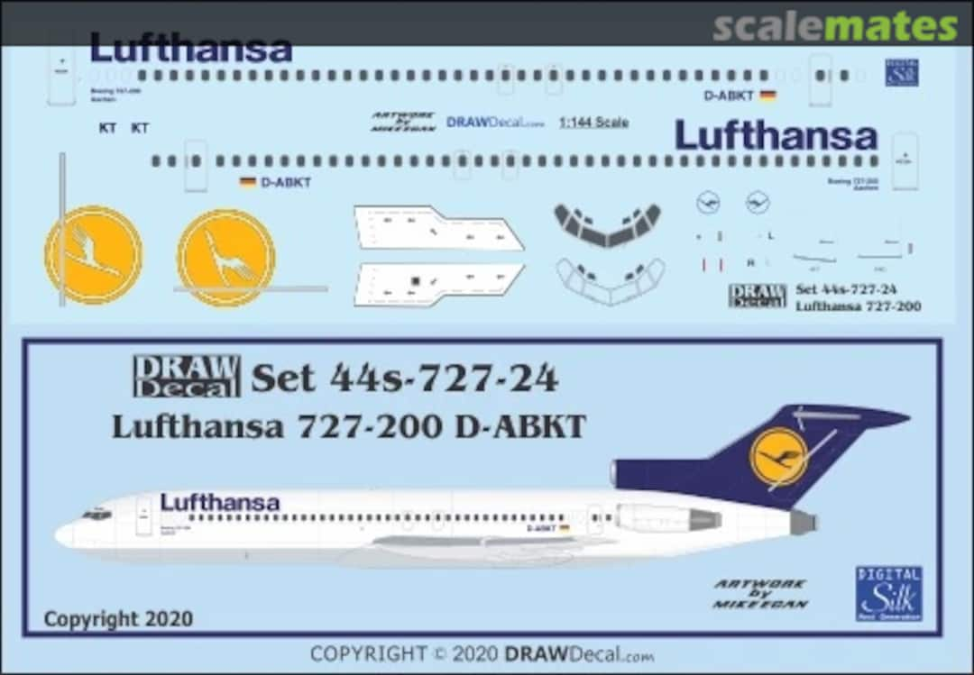 Boxart Lufthansa Late Scheme 727-200 44-727-24 Draw Decal