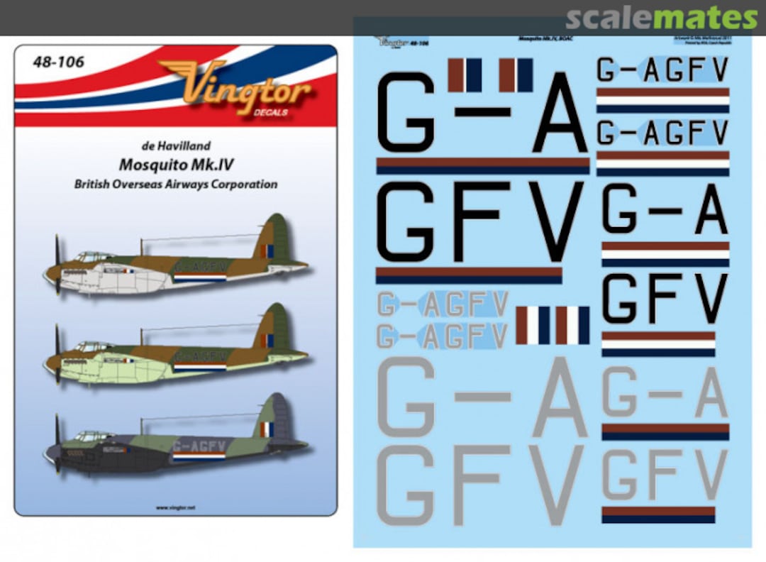 Boxart Mosquito Mk.IV 48-106 Vingtor Decals