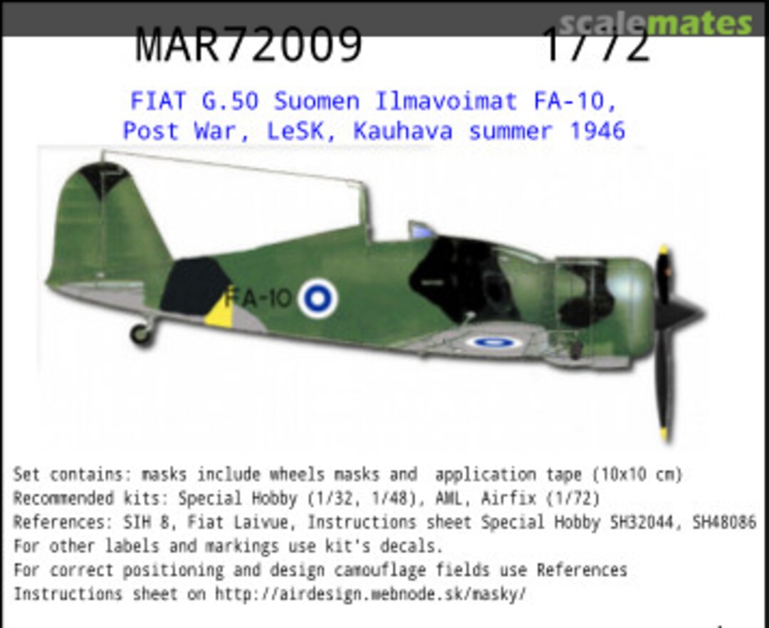 Boxart FIAT G.50 Suomen Ilmavoimat FA-10, Post War MAR72009 AIRDESIGN.SK