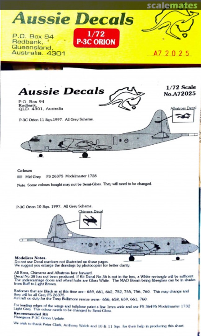 Boxart P-3C Orion A72025 Aussie Decals