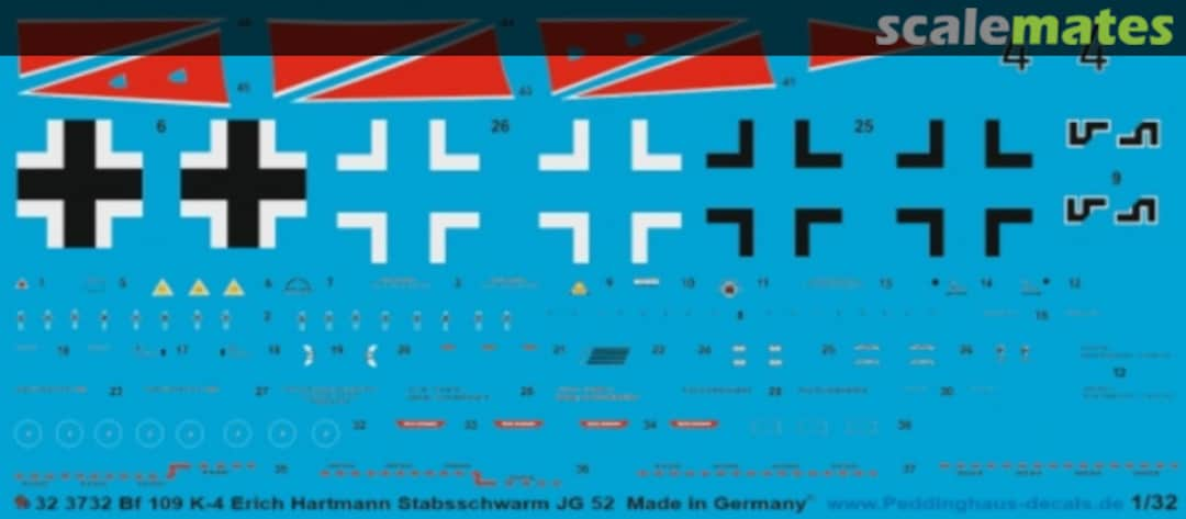 Boxart Bf 109 K-4 Erich Hartmann, Stabsschwarm JG 52 1944 32 3732 Peddinghaus-Decals