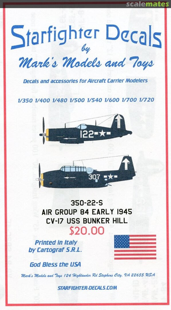 Boxart Air Group 84 Early 1945 CV-17 USS Bunker Hill 350-22 Starfighter Decals