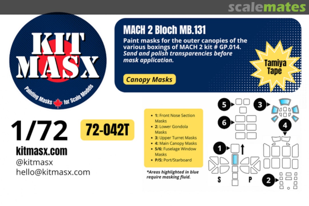 Boxart Bloch MB.131, canopy masks 72-042T Kit Masx Boxart Bloch MB.131, canopy masks 72-042T Kit Masx