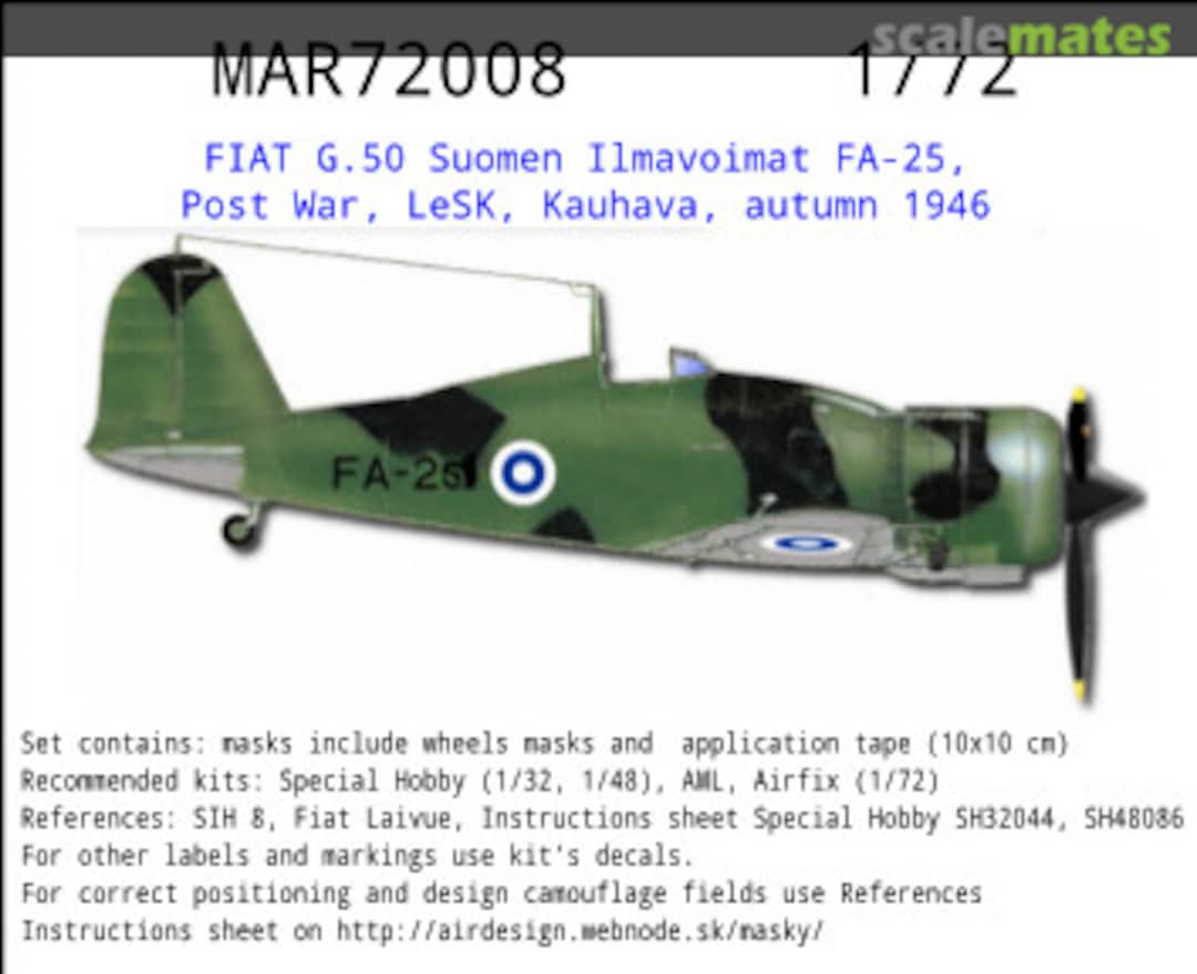 Boxart FIAT G.50 Suomen Ilmavoimat FA-25, Post War MAR72008 AIRDESIGN.SK