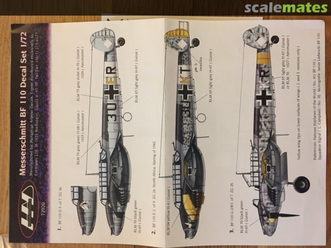 Boxart Messerschmitt Bf 110 72020 HADmodels 