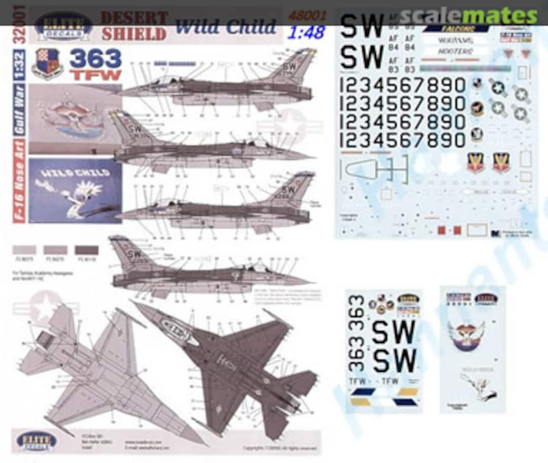 Boxart Gulf War F-16 Nose-art - "Desert Shield" & "Wild Child" ED-48001 Elite Decals