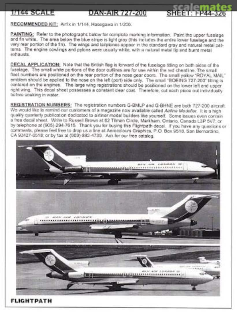 Boxart Dan-Air London 727-200 FP44-326 Flightpath Decals