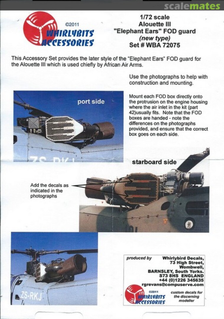 Boxart Alouette III "Elephant Ears" FOD guard WBA72075 Whirlybits