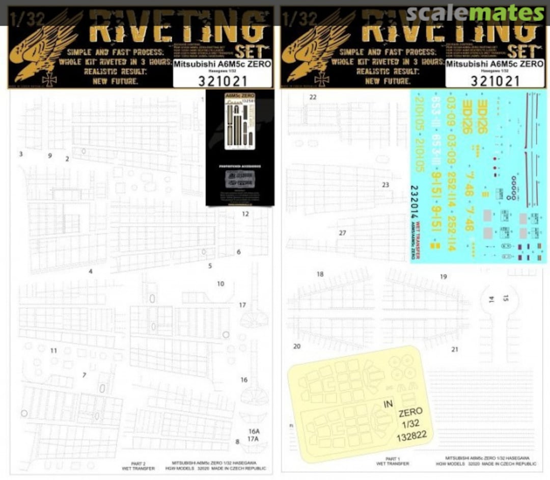 Boxart Mitsubishi A6M5c Zero - Super Riveting Set - Hasegawa - 321021 HGW Models