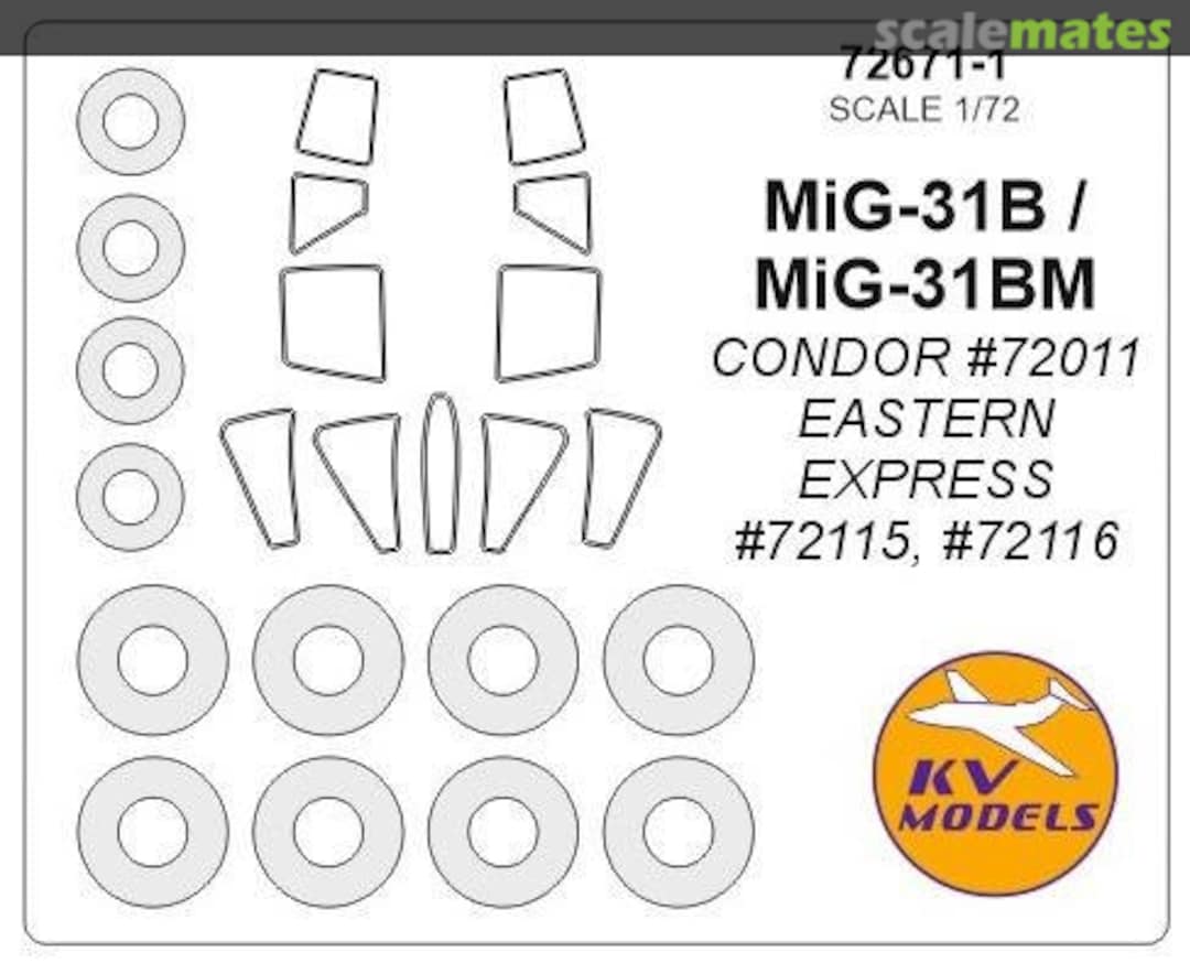 Boxart Mask 1/72 for MiG-31B/MiG-31BM + wheels 72671-1 KV Models