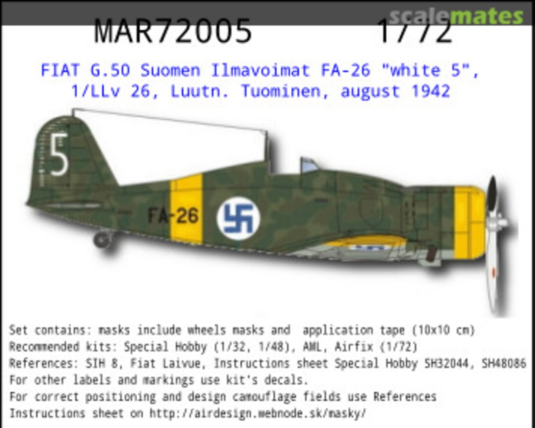 Boxart FIAT G.50 Suomen Ilmavoimat FA-26 "white 5" MAR72005 AIRDESIGN.SK