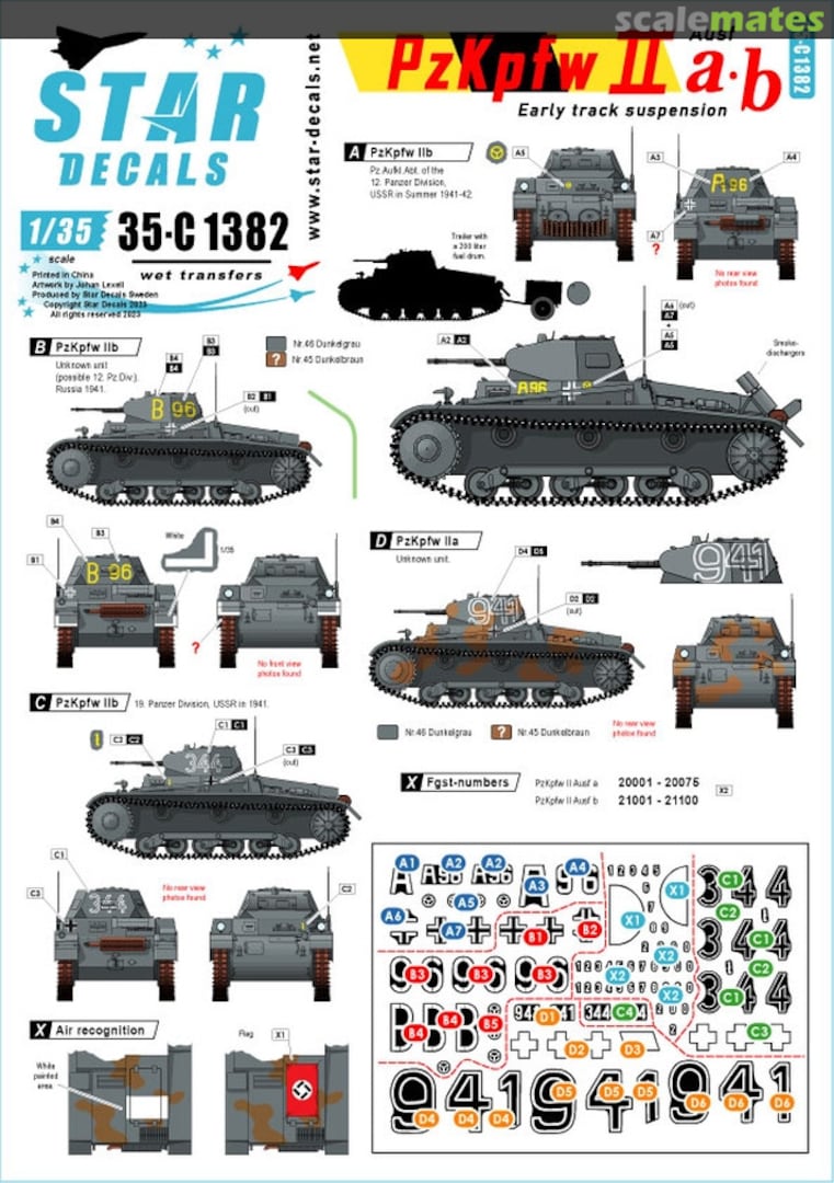 Boxart PzKpfw II Ausf a / b 35-C1382 Star Decals