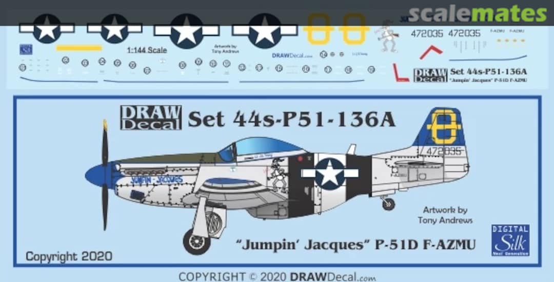 Boxart “Jumpin’ Jacques” P-51D F-AZMU 44-P51-136A Draw Decal