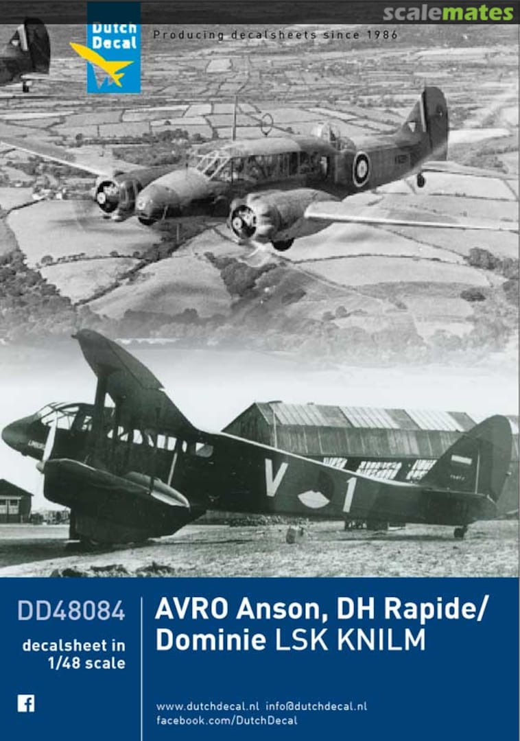 Boxart Avro Anson, DH Rapide/Dominie LSK KNILM DD48084 Dutch Decal