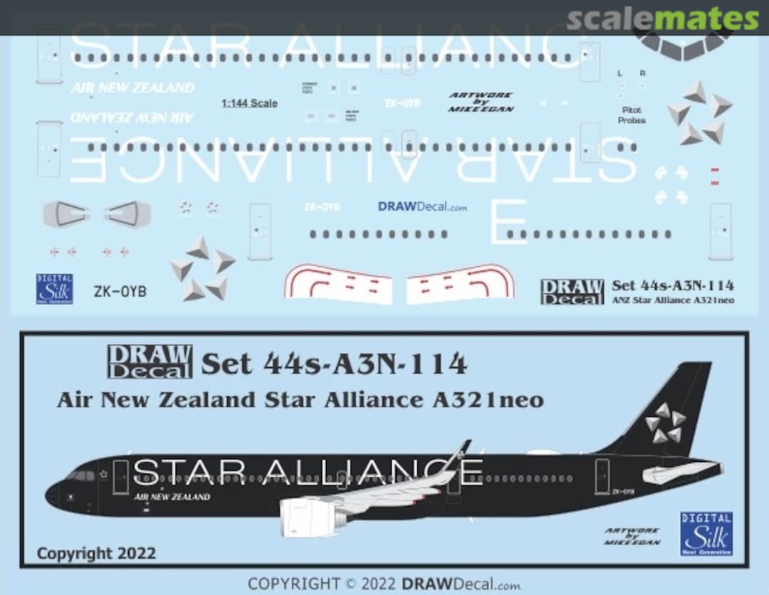 Boxart Air New Zealand Star Alliance A321neo 44-A3N-114 Draw Decal