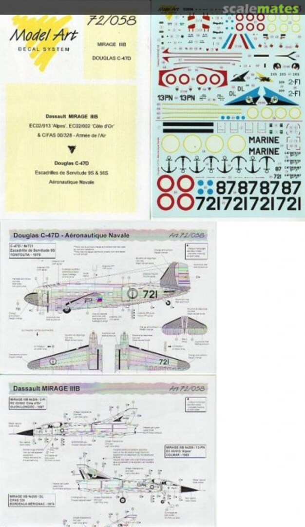 Boxart Dassault Mirage IIIB / Douglas C-47D 72/058 Model Art Decal System