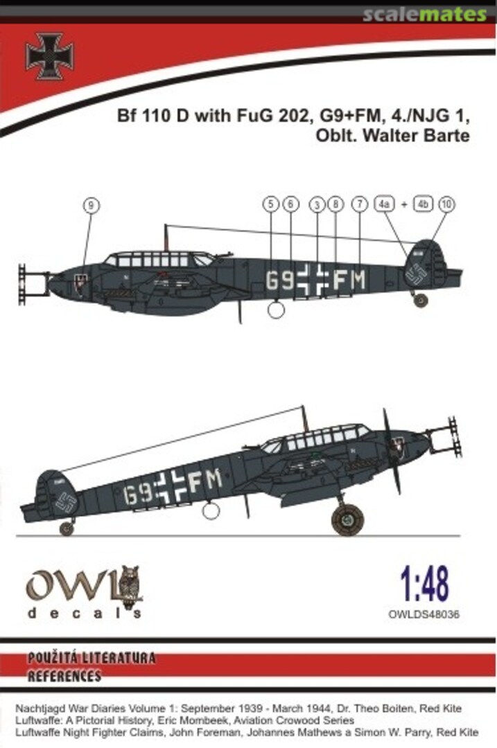 Boxart Bf 110 D with FuG 202, G9+FM, 4./NJG 1., Walter Barte DS48036 OWL