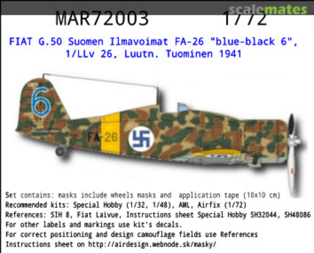 Boxart FIAT G.50 Suomen Ilmavoimat FA-26 "blue-black 6" MAR72003 AIRDESIGN.SK