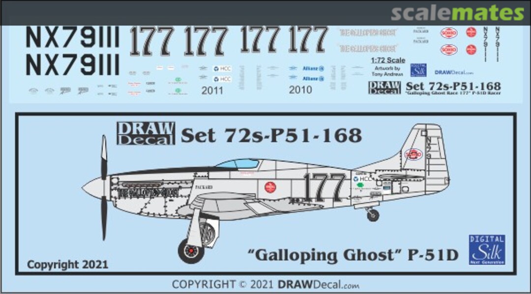 Boxart "Galloping Ghost" Race 177 P-51D 72-P51-168 Draw Decal