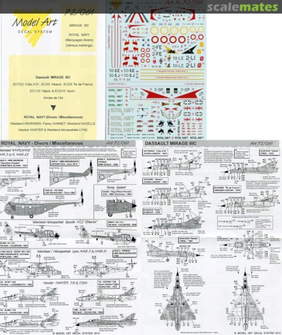 Boxart Mirage IIIC; Royal Navy various markings 72/061 Model Art Decal System