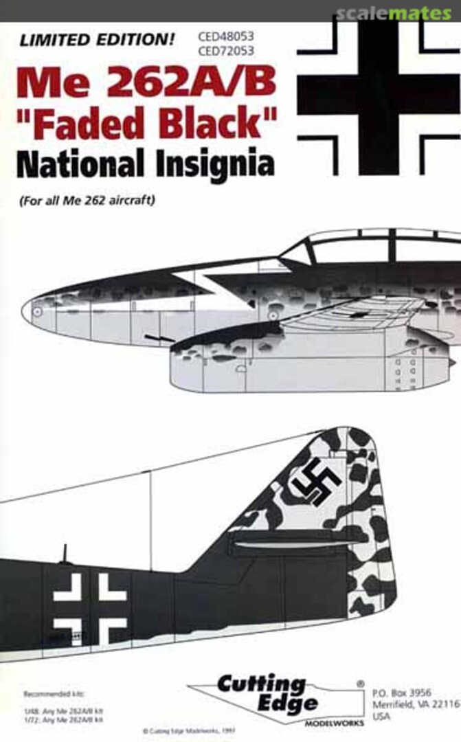 Boxart Me 262A/B 'Faded Black' National Insignia CED72053 Cutting Edge Modelworks