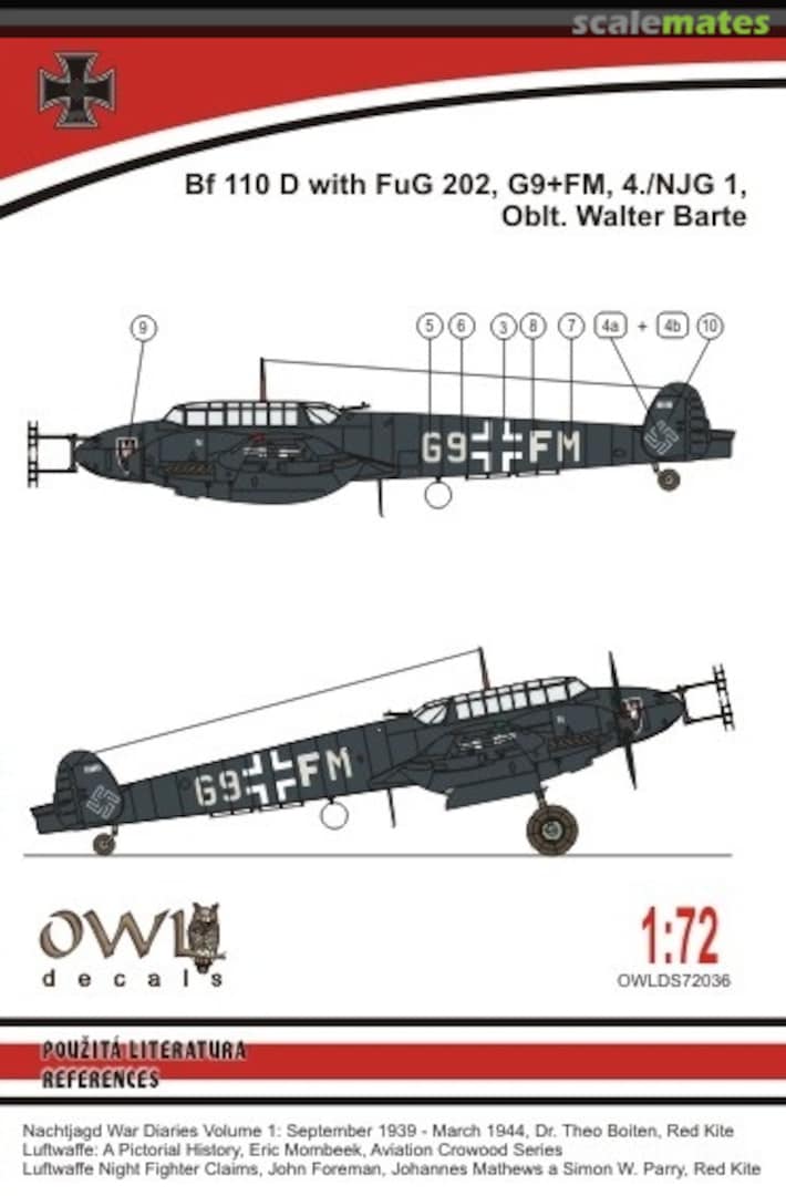 Boxart Bf 110 D with FuG 202, G9+FM, Walter Barte DS72036 OWL