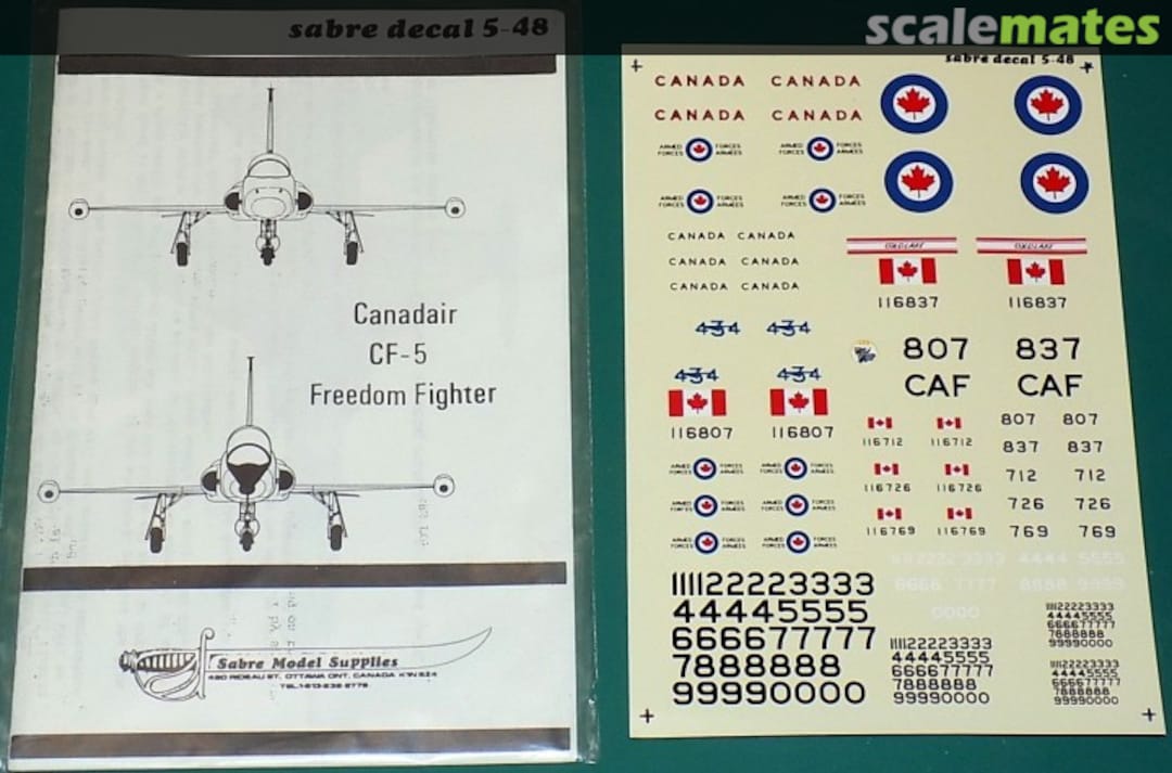 Boxart Canadair CF-5 Freedom Fighter 5-48 Sabre Model Supplies