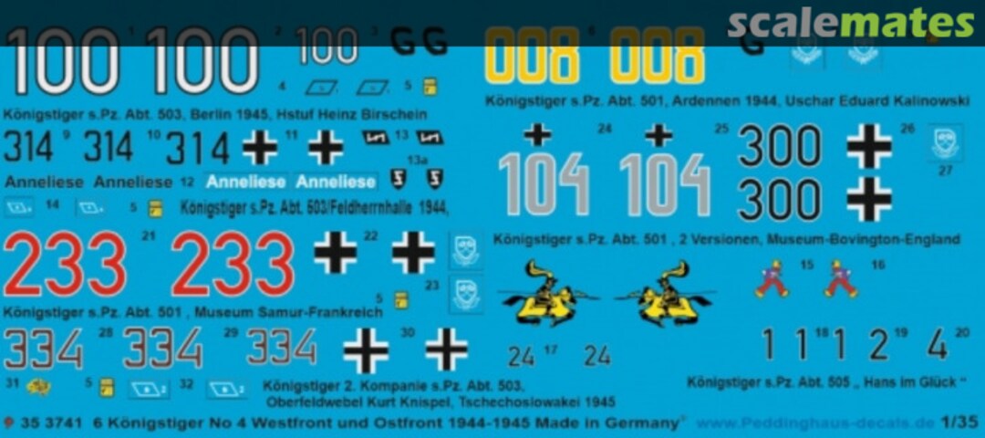 Boxart 6 Königstiger West und Ostfront 1944-1945 35 3741 Peddinghaus-Decals