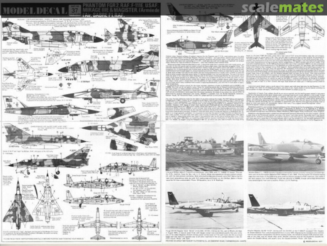 Contents Phantom FGR2, RAF; F-111E, USAF; Mirage IIIE & Magister, l'Armee de l'Air; Sabre F1 RAF 37 Modeldecal