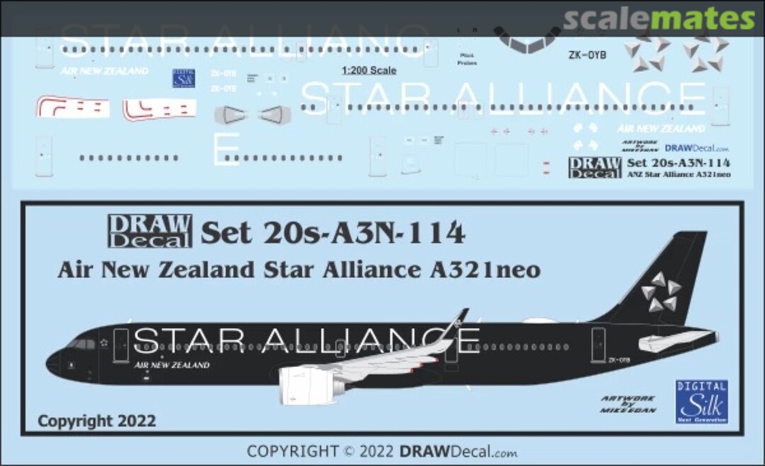 Boxart Air New Zealand Star Alliance A321neo 20-A3N-114 Draw Decal