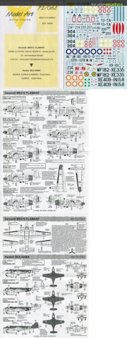 Boxart Dassault MD312 Flamant; Hawker Sea Hawk 72/062 Model Art Decal System