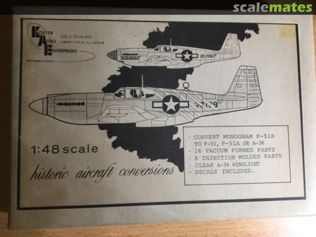 Boxart P-51, P-51A or A-36 Apache 3 Koster Aero Enterprises