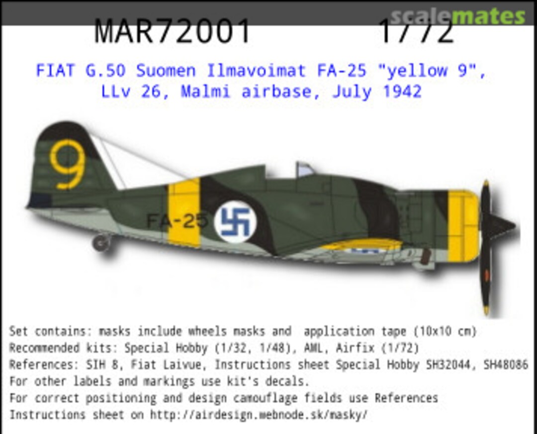 Boxart FIAT G.50 Suomen Ilmavoimat FA-25 "yellow 9" MAR72001 AIRDESIGN.SK